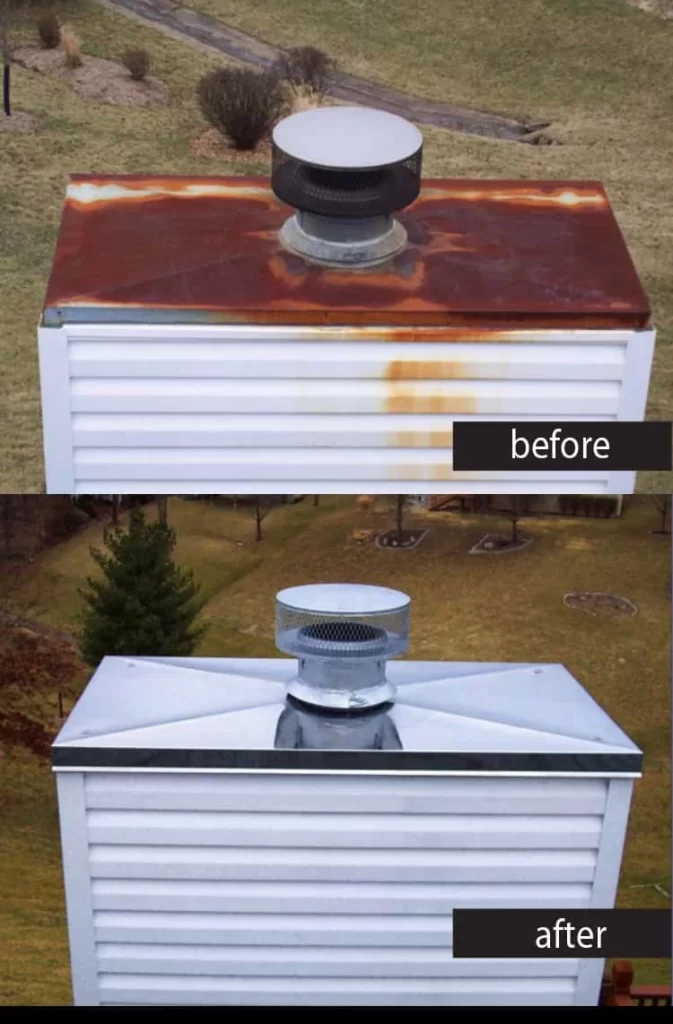 Chimney chase before and after replacement.