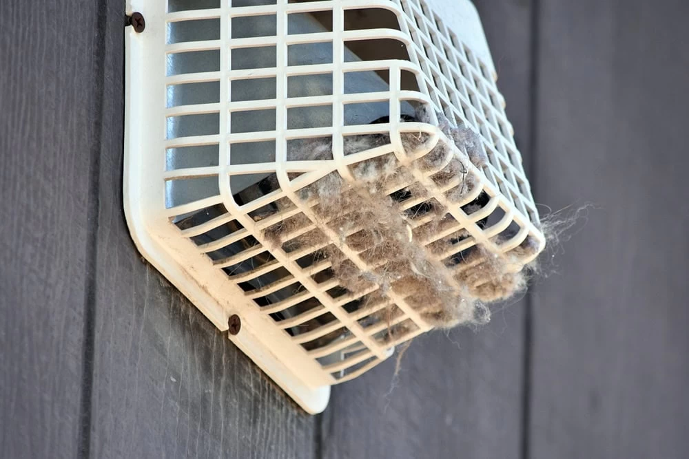 An Outside Dryer Vent Shown With Considerable Lint And Debris