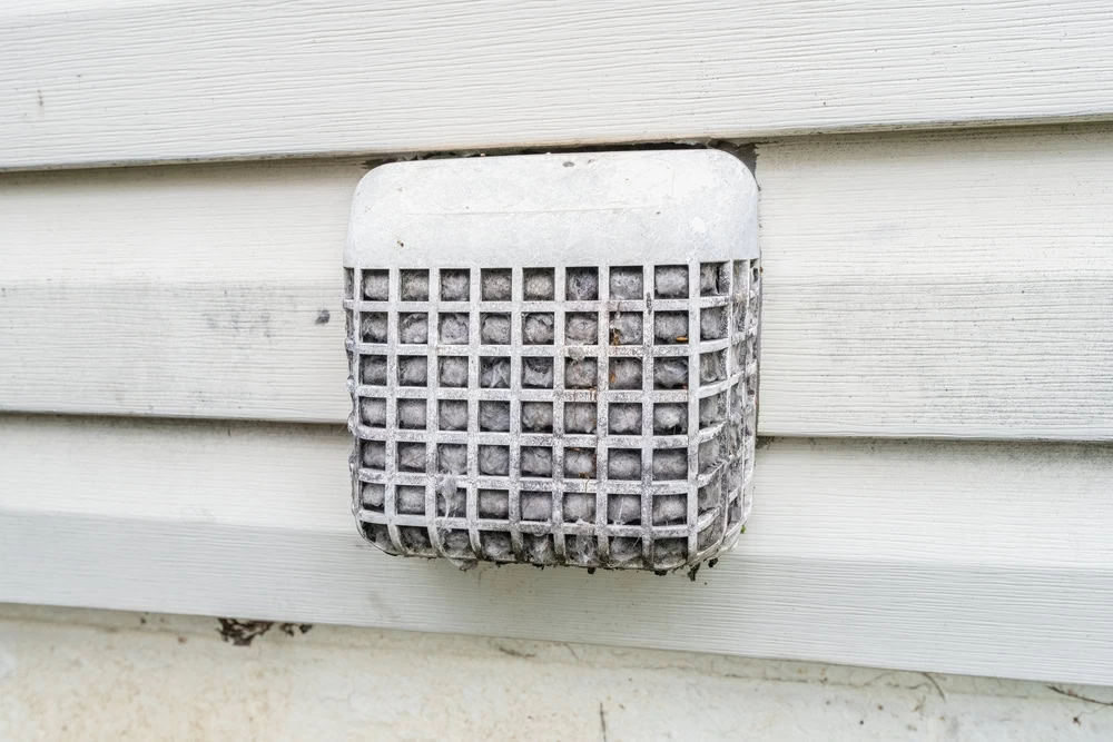 Exterior Dryer Vent Guard Is Clogged With Debris And Dirt