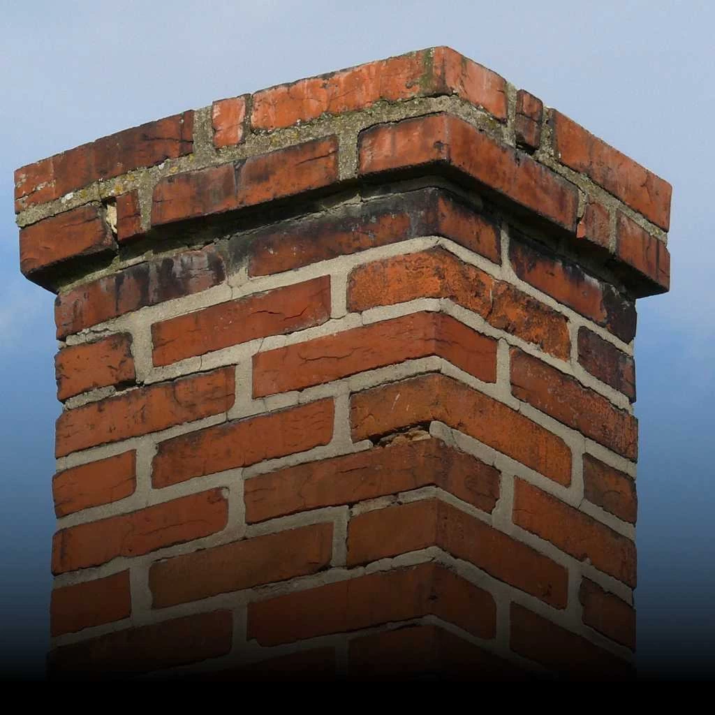 This image features a sturdy, professionally maintained brick chimney rising above a New Jersey home.