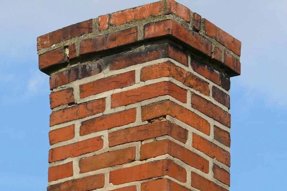 This image features a sturdy, professionally maintained brick chimney rising above a New Jersey home.