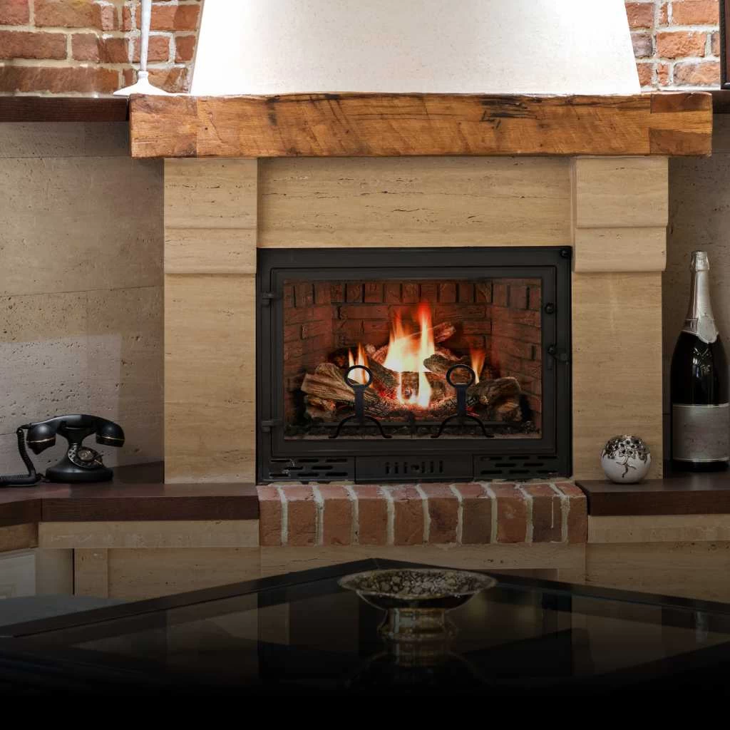This image features a beautifully lit fireplace, inviting warmth and comfort into the home.